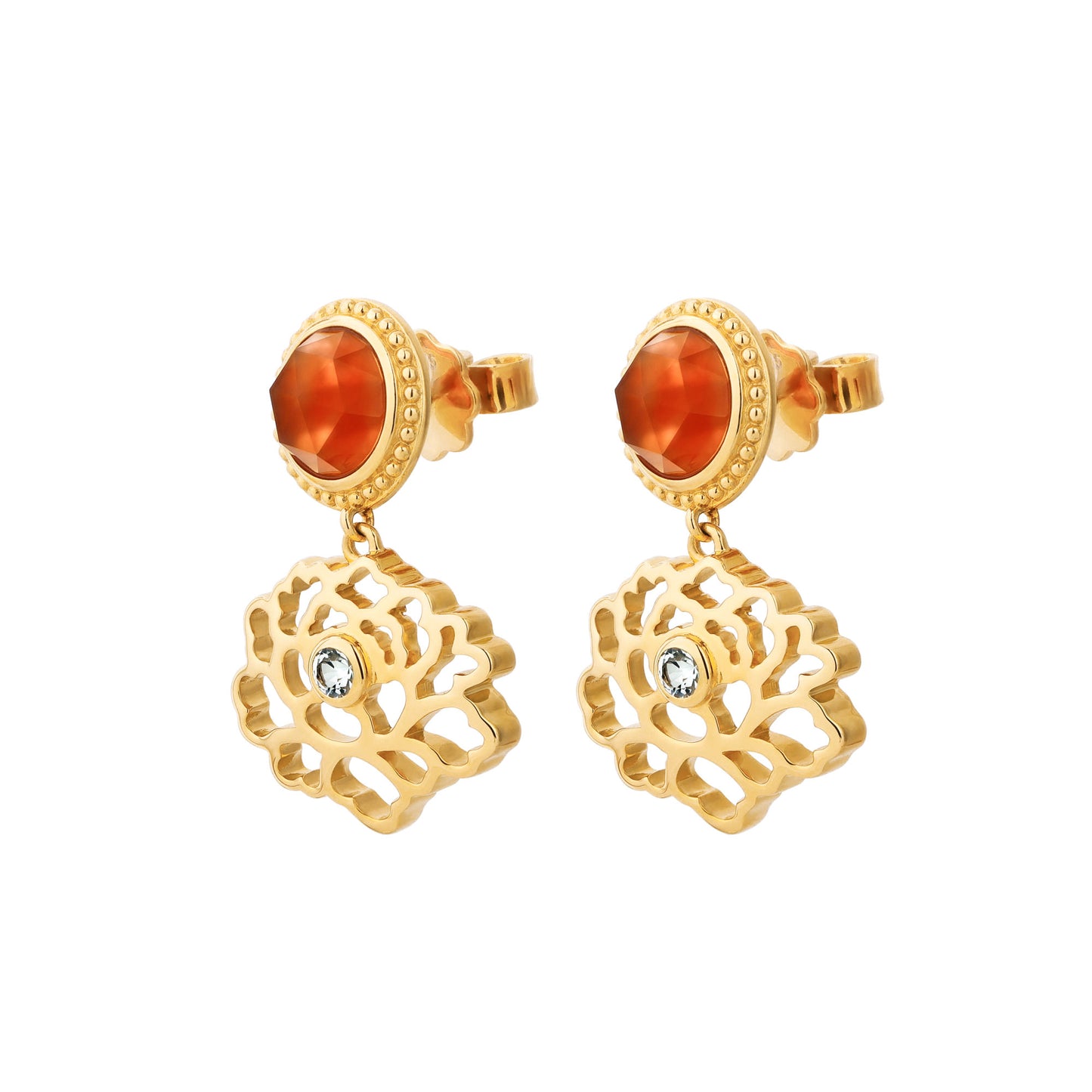 Majestic Tang Peony Earrings  Gold Vermeil /Orange Carnelian
