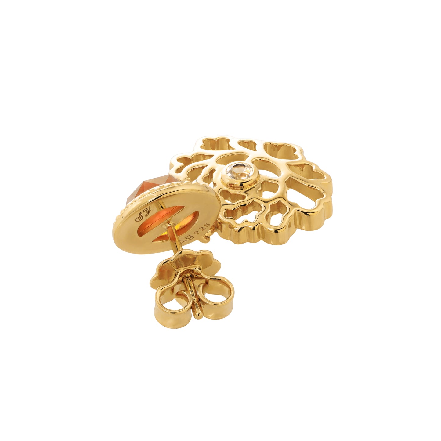 Majestic Tang Peony Earrings  Gold Vermeil /Orange Carnelian