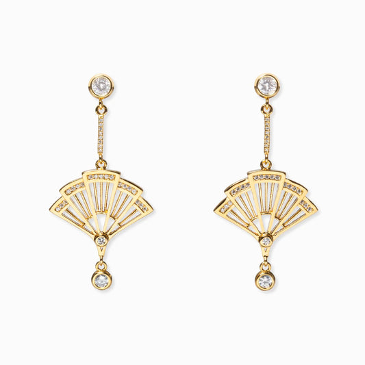 Fan Earrings - Gold with Clear Crystal