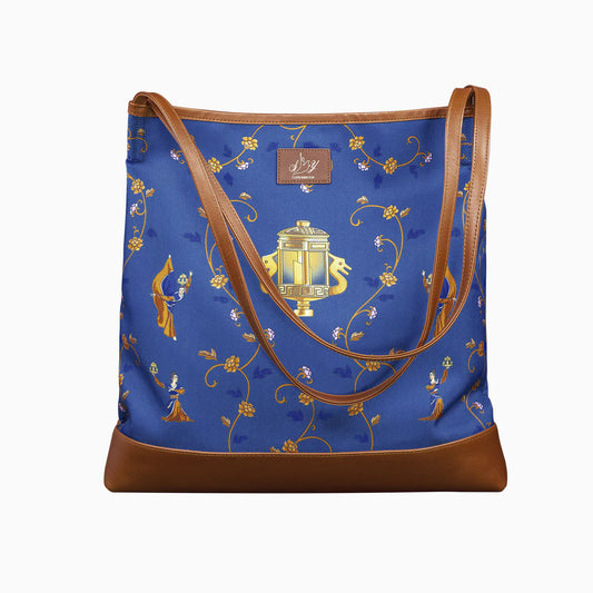 Lantern Grace Tote Bag with Leather Handle - Blue