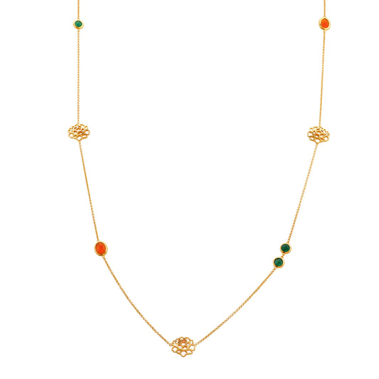Majestic Tang Peony Long Necklace  Gold Vermeil