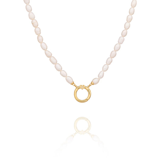 Pearl Charm Clasp Necklace - Gold