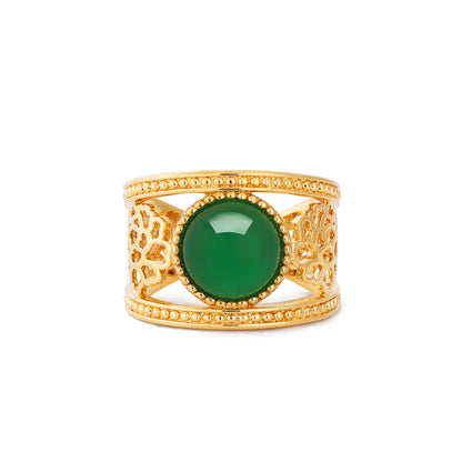 Golden Tang Peony Ring - Green