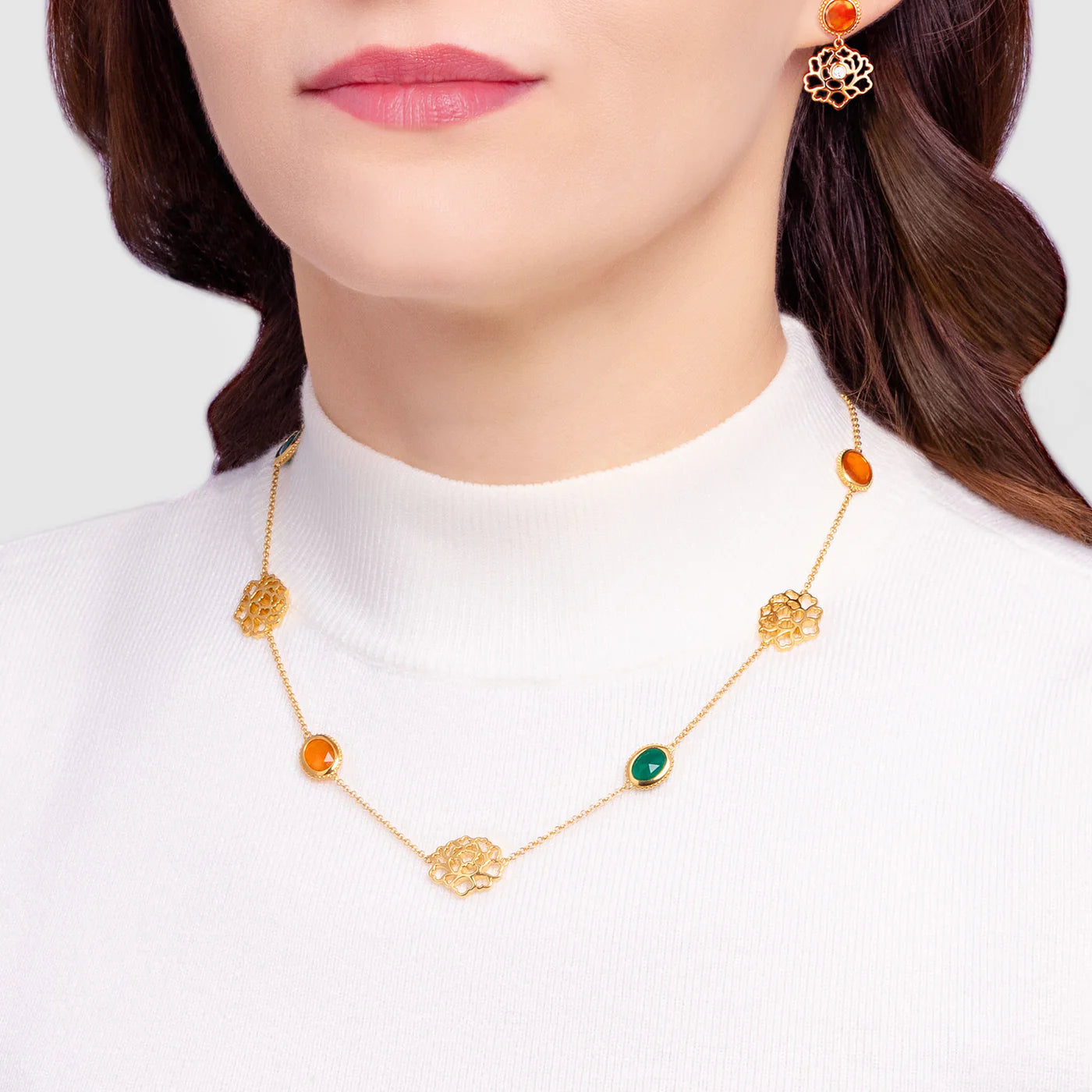 Majestic Tang Peony Necklace Gold Vermeil
