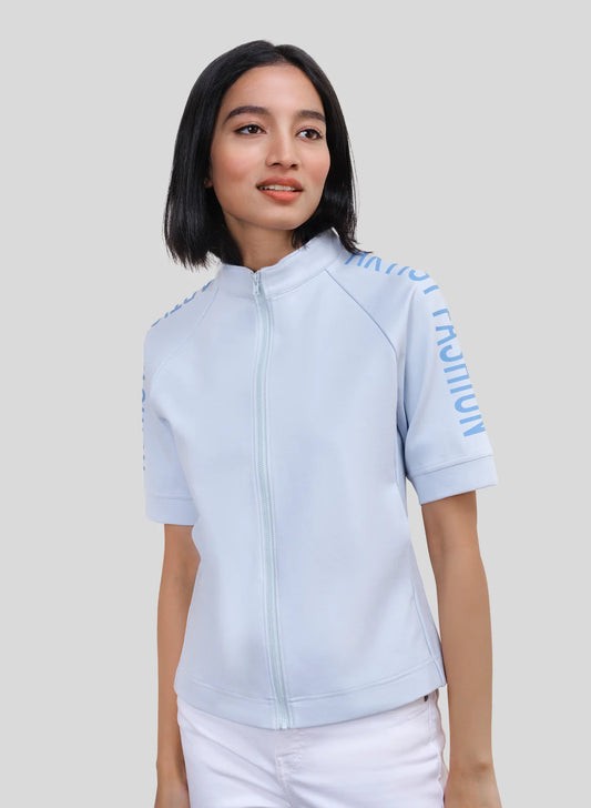 Women's Artist Fashion Short-Sleeve Zip-Up - Light Blue